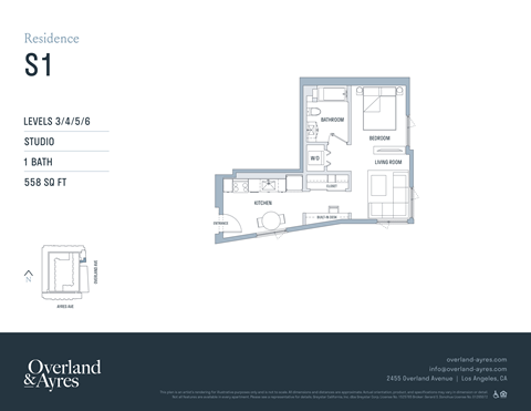 A floor plan for a residence labeled S1 shows a studio apartment with a bath, kitchen, living room, and bedroom.
